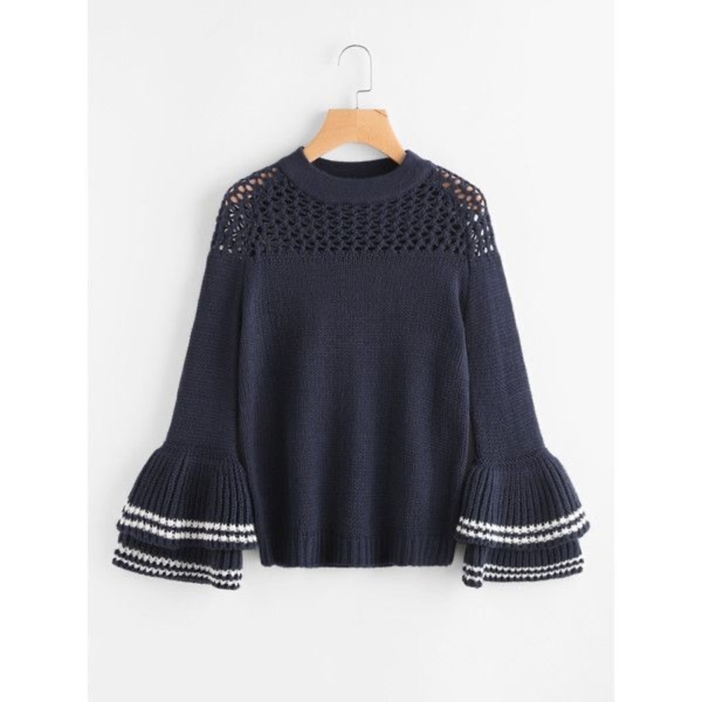 Navy Tiered-Sleeve Sweater